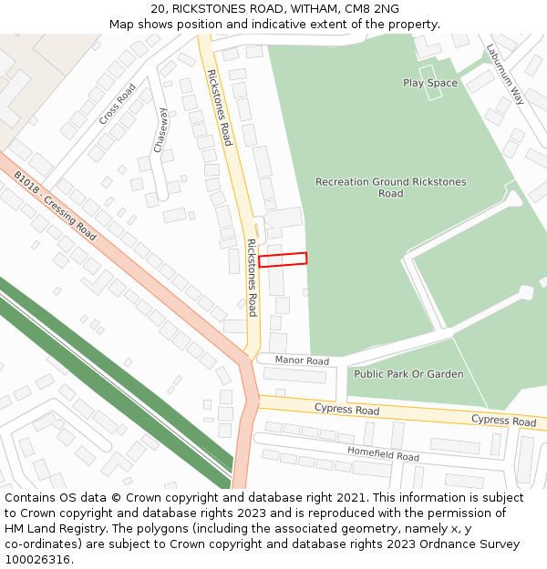 20, RICKSTONES ROAD, WITHAM, CM8 2NG: Location map and indicative extent of plot