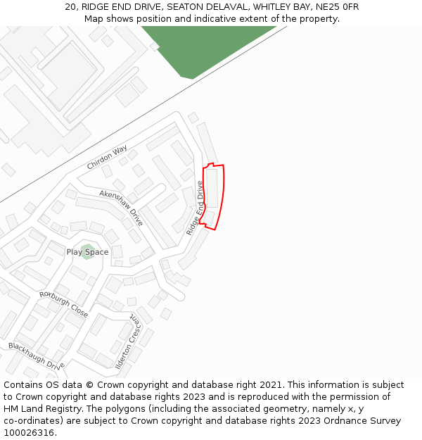 20, RIDGE END DRIVE, SEATON DELAVAL, WHITLEY BAY, NE25 0FR: Location map and indicative extent of plot