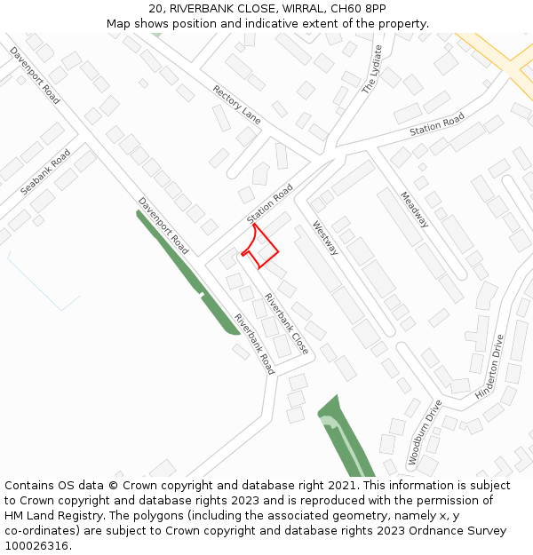 20, RIVERBANK CLOSE, WIRRAL, CH60 8PP: Location map and indicative extent of plot