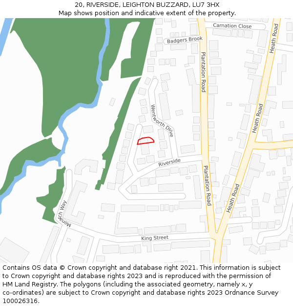 20, RIVERSIDE, LEIGHTON BUZZARD, LU7 3HX: Location map and indicative extent of plot