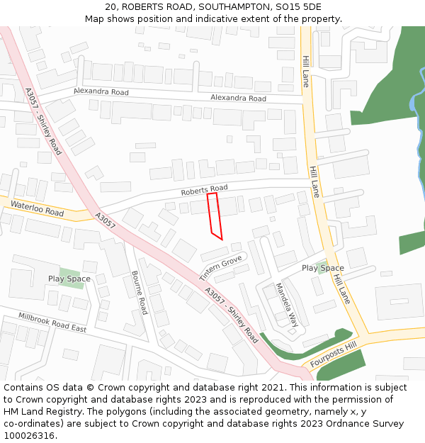 20, ROBERTS ROAD, SOUTHAMPTON, SO15 5DE: Location map and indicative extent of plot