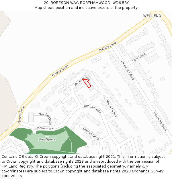 20, ROBESON WAY, BOREHAMWOOD, WD6 5RY: Location map and indicative extent of plot