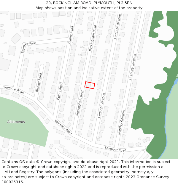 20, ROCKINGHAM ROAD, PLYMOUTH, PL3 5BN: Location map and indicative extent of plot