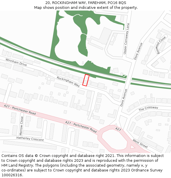 20, ROCKINGHAM WAY, FAREHAM, PO16 8QS: Location map and indicative extent of plot