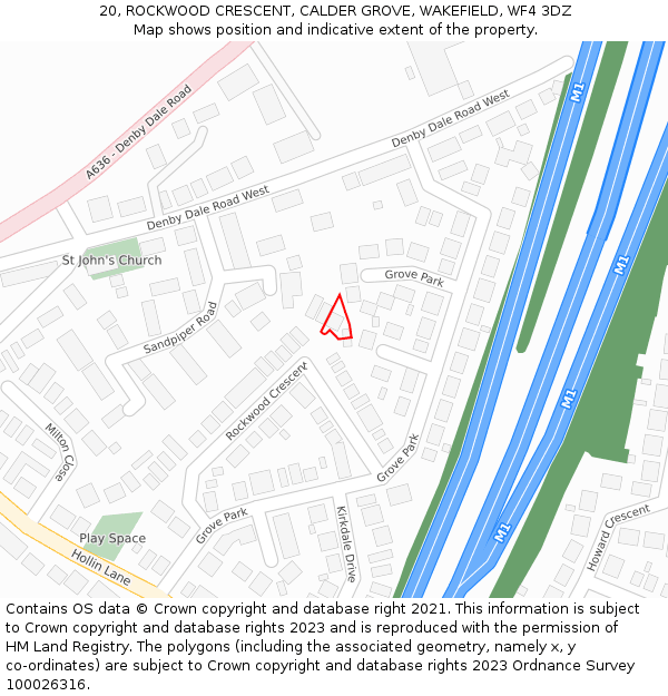 20, ROCKWOOD CRESCENT, CALDER GROVE, WAKEFIELD, WF4 3DZ: Location map and indicative extent of plot