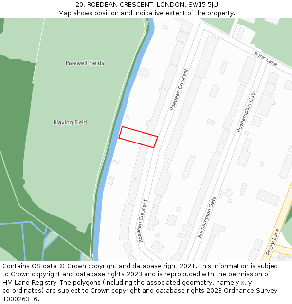 20, ROEDEAN CRESCENT, LONDON, SW15 5JU: Location map and indicative extent of plot