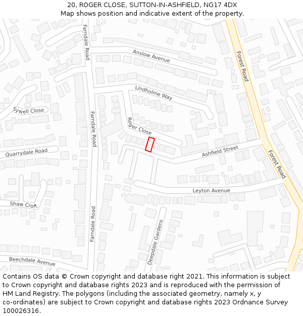 20, ROGER CLOSE, SUTTON-IN-ASHFIELD, NG17 4DX: Location map and indicative extent of plot