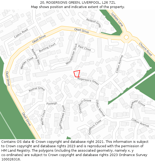 20, ROGERSONS GREEN, LIVERPOOL, L26 7ZL: Location map and indicative extent of plot
