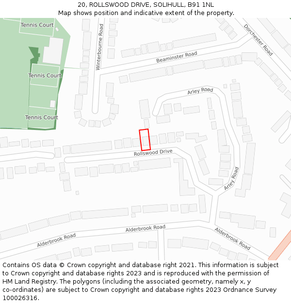 20, ROLLSWOOD DRIVE, SOLIHULL, B91 1NL: Location map and indicative extent of plot