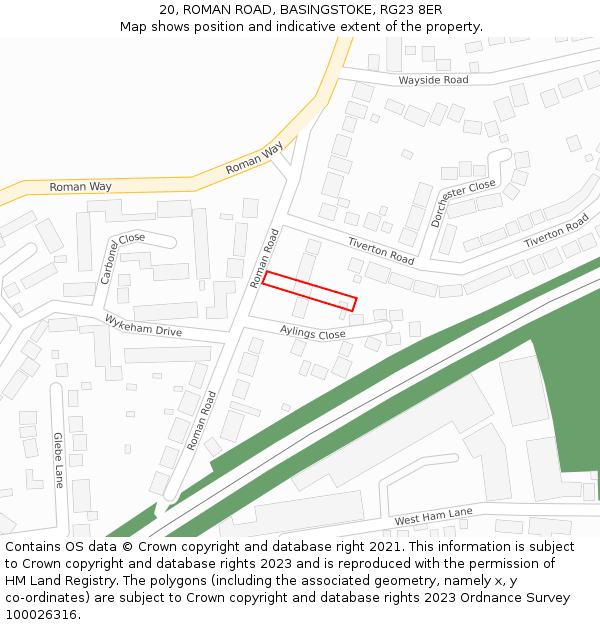 20, ROMAN ROAD, BASINGSTOKE, RG23 8ER: Location map and indicative extent of plot