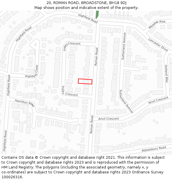 20, ROMAN ROAD, BROADSTONE, BH18 9DJ: Location map and indicative extent of plot