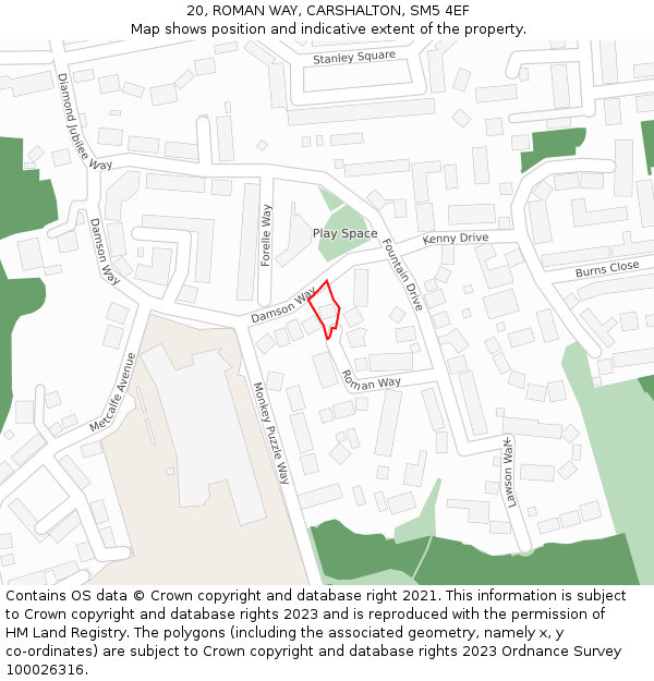 20, ROMAN WAY, CARSHALTON, SM5 4EF: Location map and indicative extent of plot