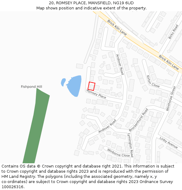 20, ROMSEY PLACE, MANSFIELD, NG19 6UD: Location map and indicative extent of plot