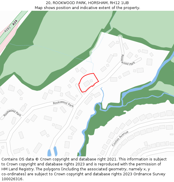 20, ROOKWOOD PARK, HORSHAM, RH12 1UB: Location map and indicative extent of plot