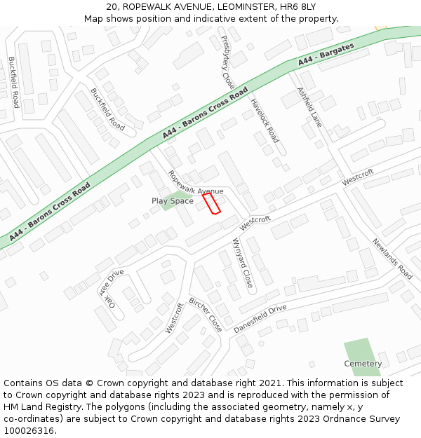 20, ROPEWALK AVENUE, LEOMINSTER, HR6 8LY: Location map and indicative extent of plot