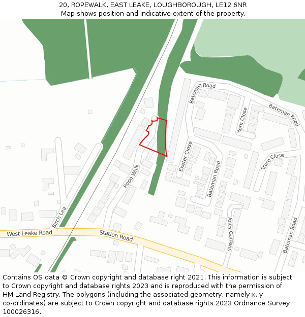 20, ROPEWALK, EAST LEAKE, LOUGHBOROUGH, LE12 6NR: Location map and indicative extent of plot