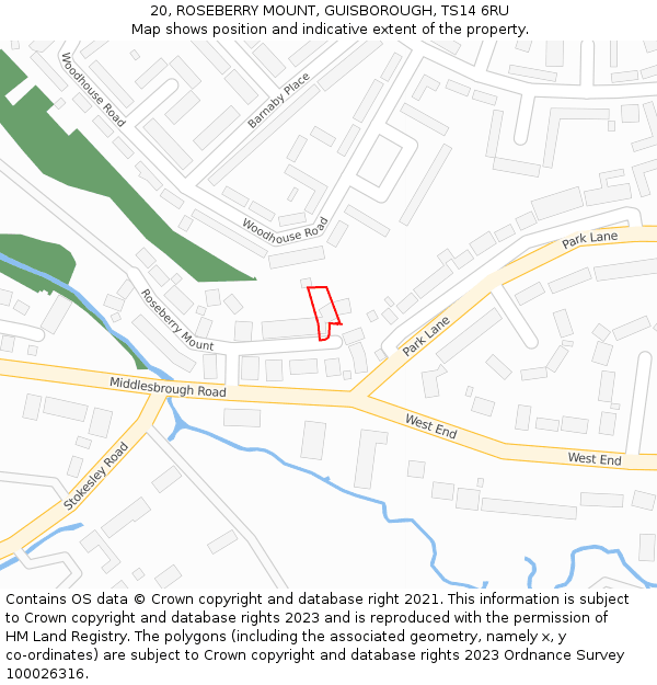 20, ROSEBERRY MOUNT, GUISBOROUGH, TS14 6RU: Location map and indicative extent of plot