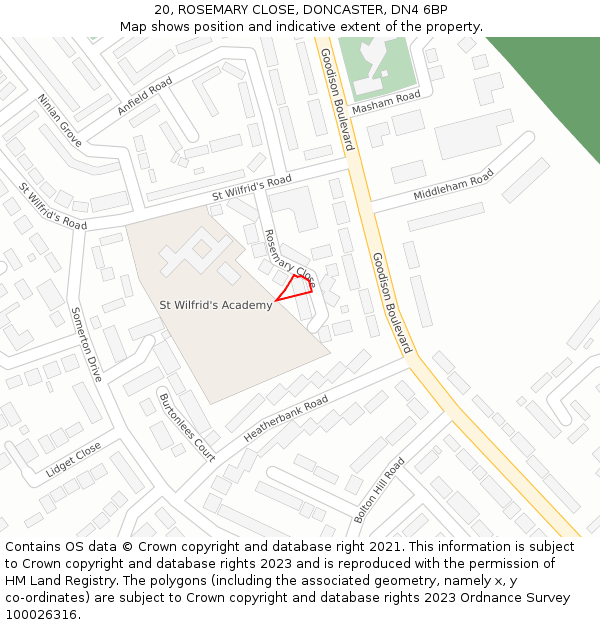 20, ROSEMARY CLOSE, DONCASTER, DN4 6BP: Location map and indicative extent of plot