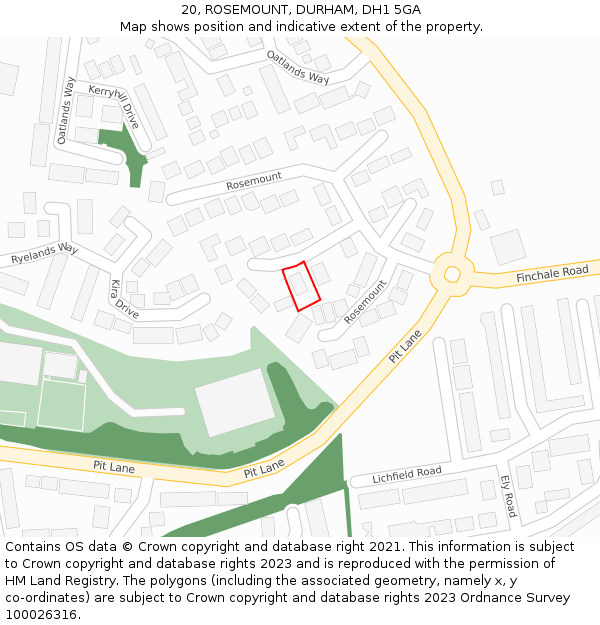 20, ROSEMOUNT, DURHAM, DH1 5GA: Location map and indicative extent of plot