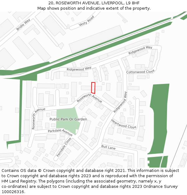 20, ROSEWORTH AVENUE, LIVERPOOL, L9 8HF: Location map and indicative extent of plot