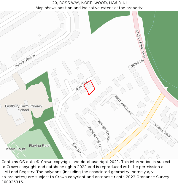 20, ROSS WAY, NORTHWOOD, HA6 3HU: Location map and indicative extent of plot