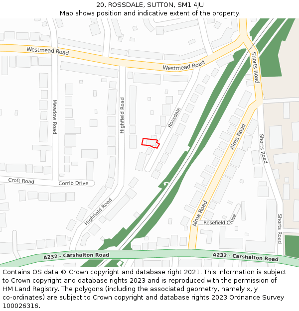 20, ROSSDALE, SUTTON, SM1 4JU: Location map and indicative extent of plot