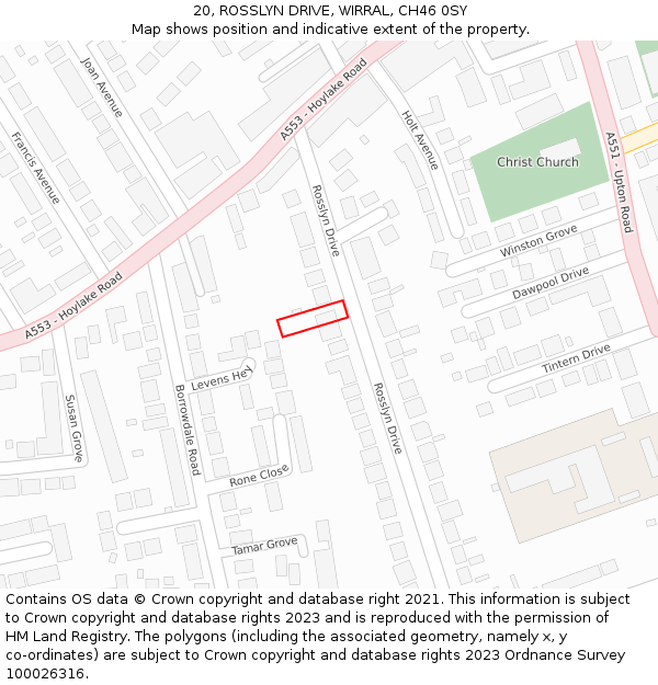 20, ROSSLYN DRIVE, WIRRAL, CH46 0SY: Location map and indicative extent of plot