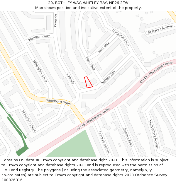 20, ROTHLEY WAY, WHITLEY BAY, NE26 3EW: Location map and indicative extent of plot