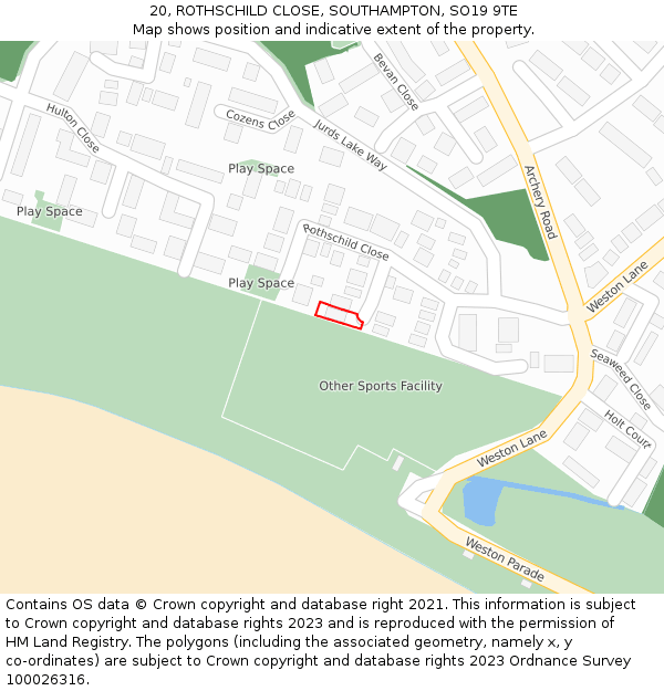 20, ROTHSCHILD CLOSE, SOUTHAMPTON, SO19 9TE: Location map and indicative extent of plot