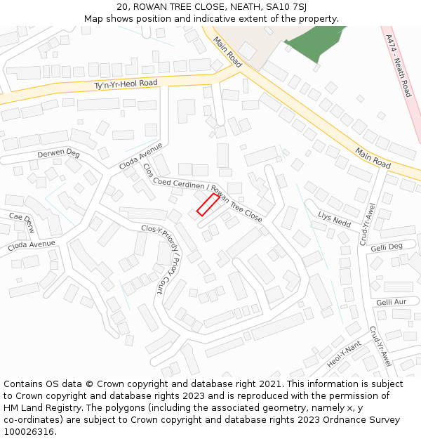 20, ROWAN TREE CLOSE, NEATH, SA10 7SJ: Location map and indicative extent of plot