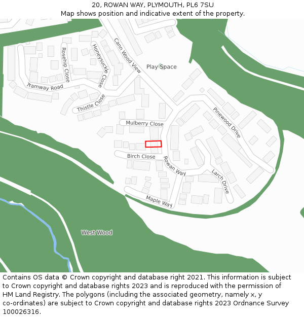 20, ROWAN WAY, PLYMOUTH, PL6 7SU: Location map and indicative extent of plot