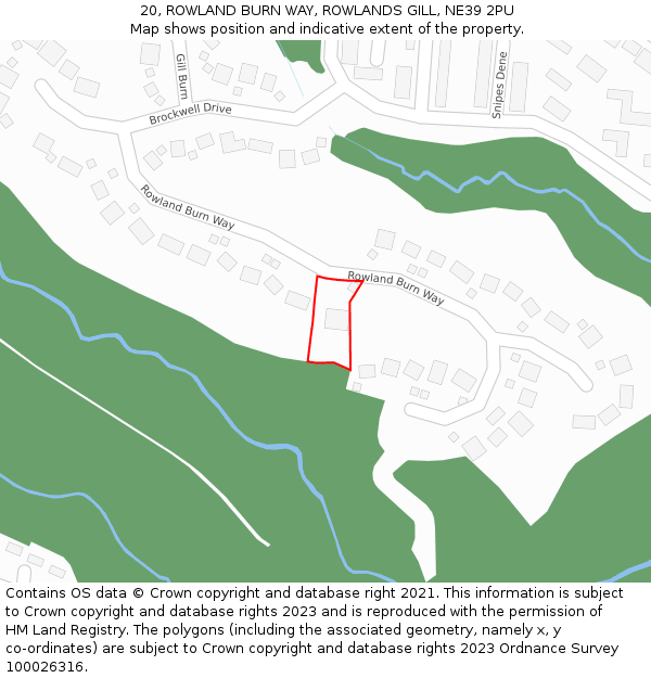 20, ROWLAND BURN WAY, ROWLANDS GILL, NE39 2PU: Location map and indicative extent of plot