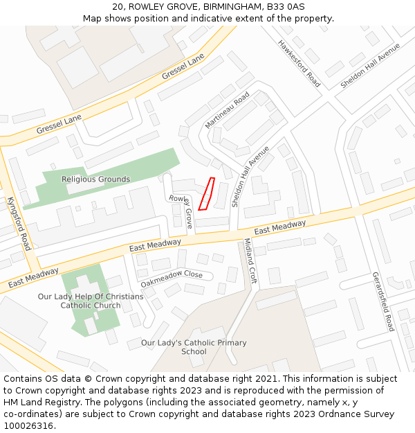 20, ROWLEY GROVE, BIRMINGHAM, B33 0AS: Location map and indicative extent of plot