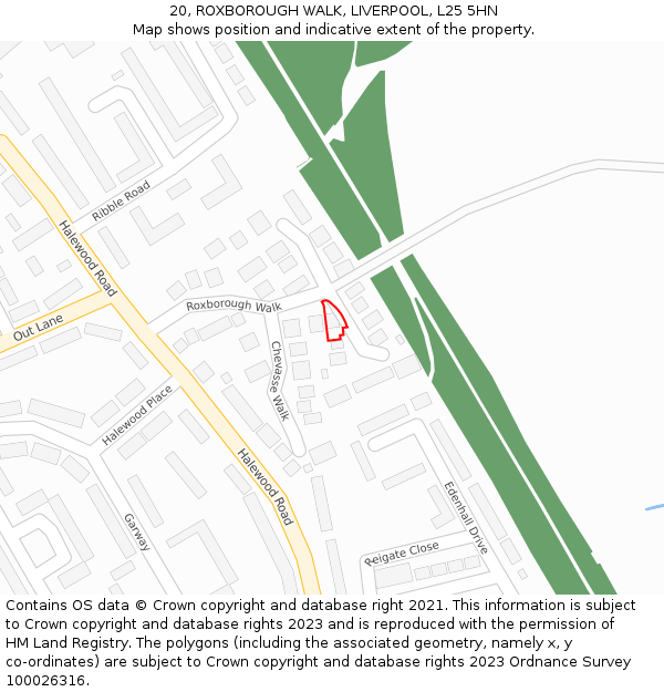 20, ROXBOROUGH WALK, LIVERPOOL, L25 5HN: Location map and indicative extent of plot