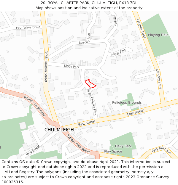 20, ROYAL CHARTER PARK, CHULMLEIGH, EX18 7DH: Location map and indicative extent of plot