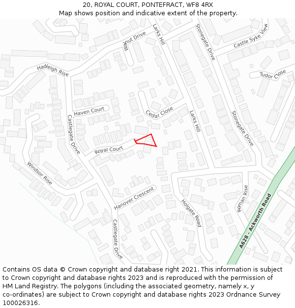 20, ROYAL COURT, PONTEFRACT, WF8 4RX: Location map and indicative extent of plot