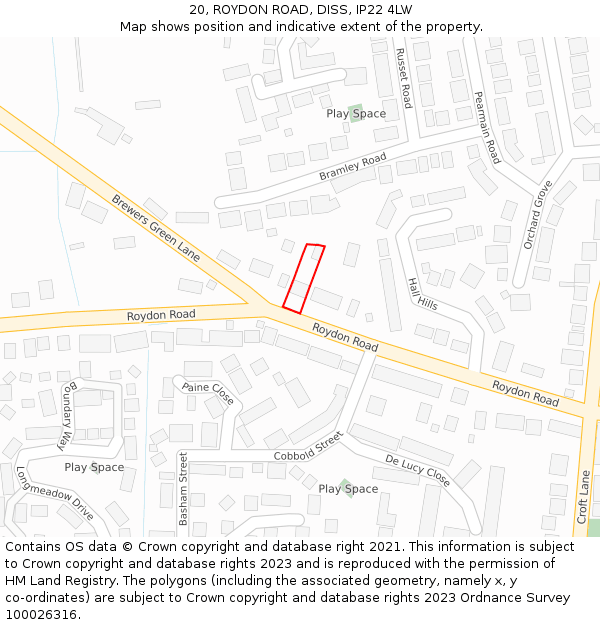 20, ROYDON ROAD, DISS, IP22 4LW: Location map and indicative extent of plot