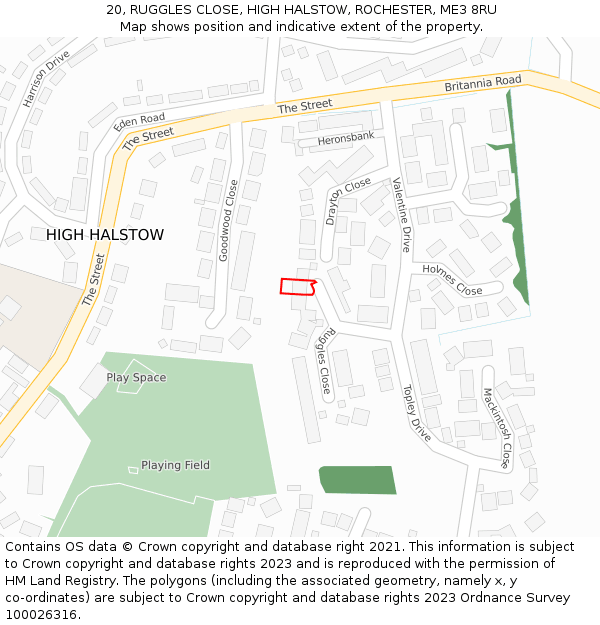 20, RUGGLES CLOSE, HIGH HALSTOW, ROCHESTER, ME3 8RU: Location map and indicative extent of plot