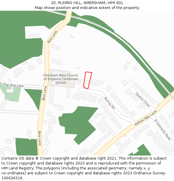 20, RUNRIG HILL, AMERSHAM, HP6 6DL: Location map and indicative extent of plot