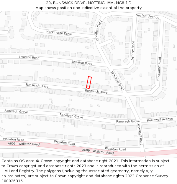 20, RUNSWICK DRIVE, NOTTINGHAM, NG8 1JD: Location map and indicative extent of plot