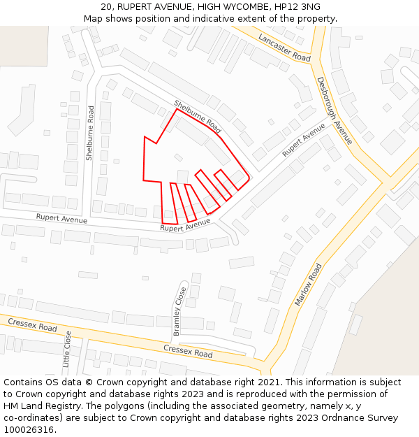 20, RUPERT AVENUE, HIGH WYCOMBE, HP12 3NG: Location map and indicative extent of plot