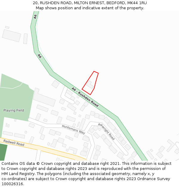 20, RUSHDEN ROAD, MILTON ERNEST, BEDFORD, MK44 1RU: Location map and indicative extent of plot