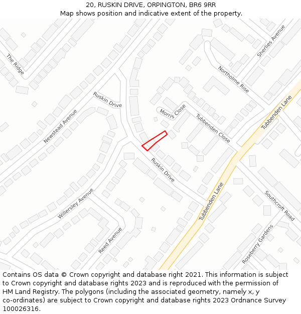 20, RUSKIN DRIVE, ORPINGTON, BR6 9RR: Location map and indicative extent of plot