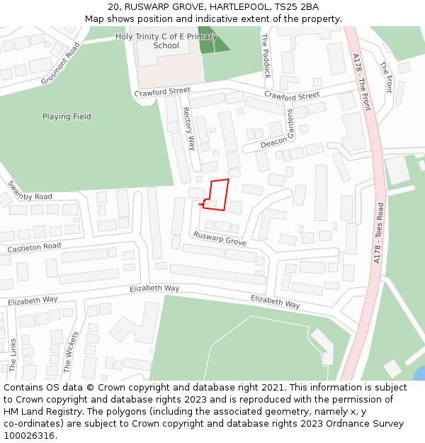20, RUSWARP GROVE, HARTLEPOOL, TS25 2BA: Location map and indicative extent of plot