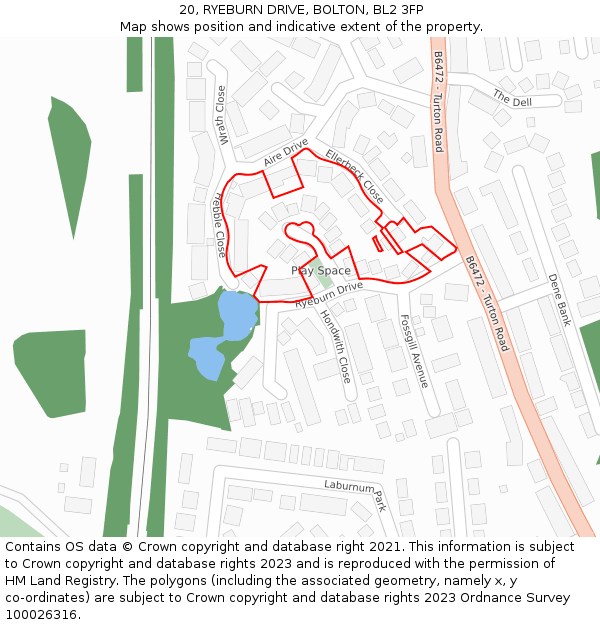 20, RYEBURN DRIVE, BOLTON, BL2 3FP: Location map and indicative extent of plot