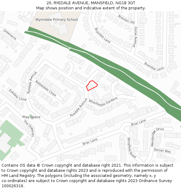 20, RYEDALE AVENUE, MANSFIELD, NG18 3GT: Location map and indicative extent of plot