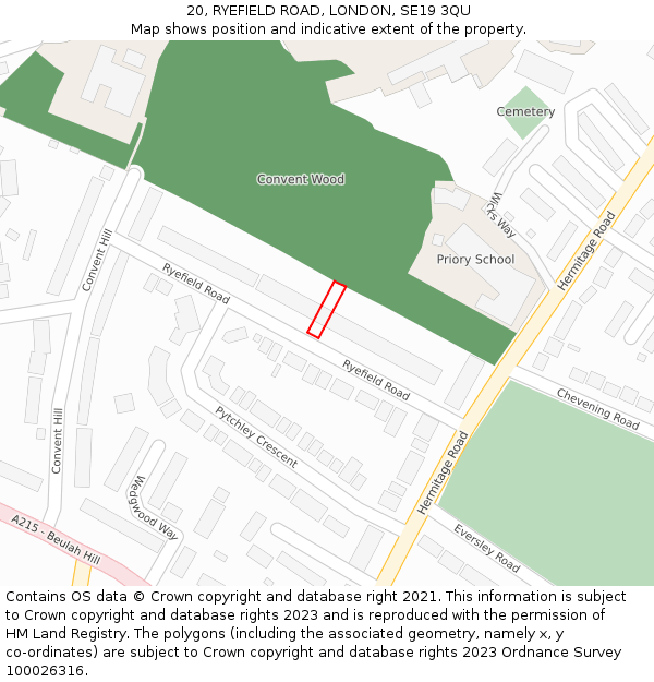 20, RYEFIELD ROAD, LONDON, SE19 3QU: Location map and indicative extent of plot