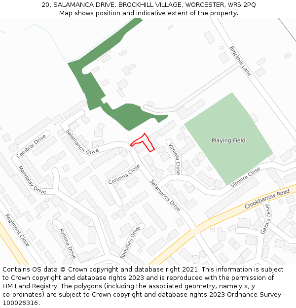 20, SALAMANCA DRIVE, BROCKHILL VILLAGE, WORCESTER, WR5 2PQ: Location map and indicative extent of plot