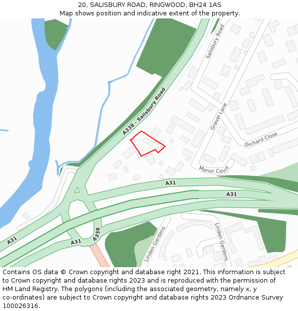 20, SALISBURY ROAD, RINGWOOD, BH24 1AS: Location map and indicative extent of plot