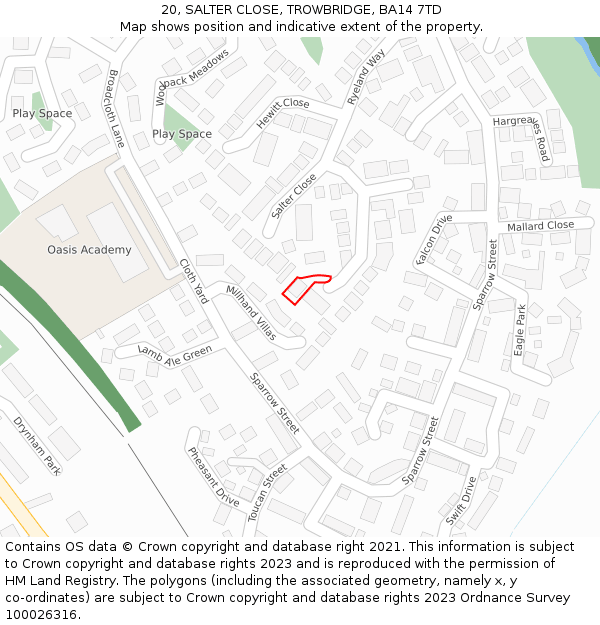 20, SALTER CLOSE, TROWBRIDGE, BA14 7TD: Location map and indicative extent of plot